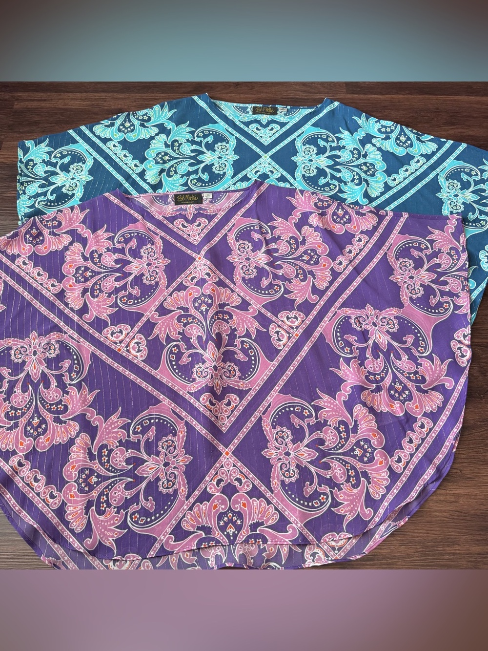 Bob Mackie Blouse Wearable Art Lot Caftan Paisley Cape Size Medium Blue Purple